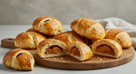 Stacked Baked Goods with Peach Filling CloseUp View