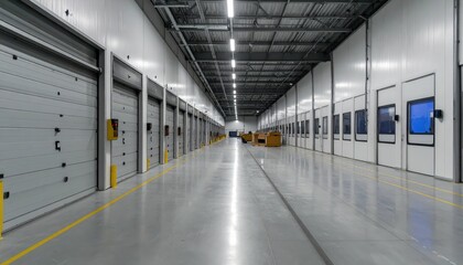 Obraz premium Industrial Refrigerated Warehouse with Barcode Scanners at Dusk