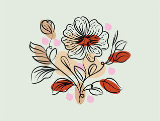 Abstract Floral Line Art with Modern Color Splashes