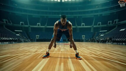 A determined man stands ready, eyes locked on the approaching basketball, anticipating the perfect shot.
 - Powered by Adobe