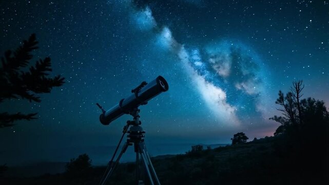 A powerful telescope stands tall, revealing distant galaxies sparkling like diamonds in the endless cosmic expanse.
