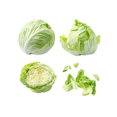 Obraz premium Fresh Green Cabbage Whole, Halved, and Shredded - Culinary Vegetable Collection