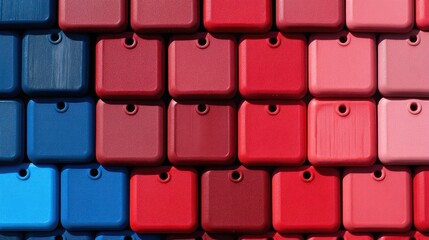 Obraz premium Colorful arrangement of plastic containers in red and blue shades, showcasing texture and patterns