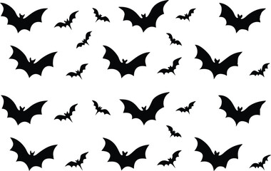 Naklejka premium Black bats fly across a white background in a repeated spooky yet simple arrangement