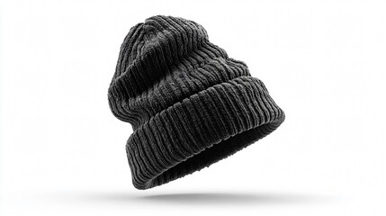 Stylish Black Tuque Hat on White Background for Fashionable Winter Look