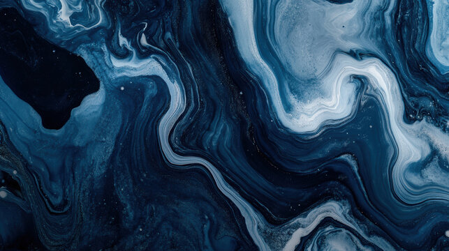 Abstract experimental photography of swirling ink in water with deep blue and smoky gray blending into otherworldly organic pattern creating mesmerizing celestial fracture effect