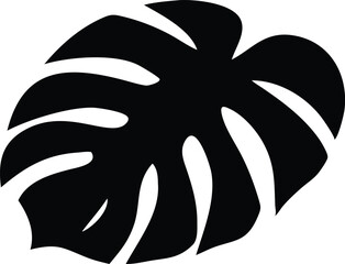 Black monstera leaf silhouette shows elegant curves and natural split lines against white background