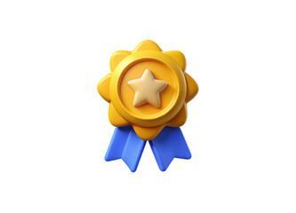 Award 3D icon-Gold Star Award Badge with Blue Ribbon - Premium Quality Recognition and Excellence Medal