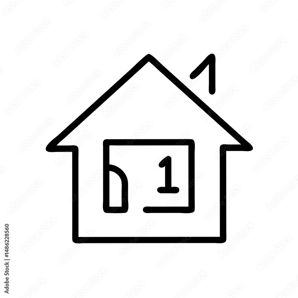Poster House with Floor Number Icon Representing Property Levels and Building Structure
