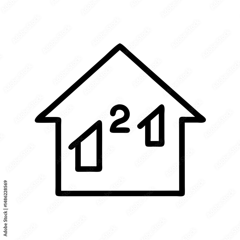 Poster House with Floor Number Icon Representing Property Levels and Building Structure