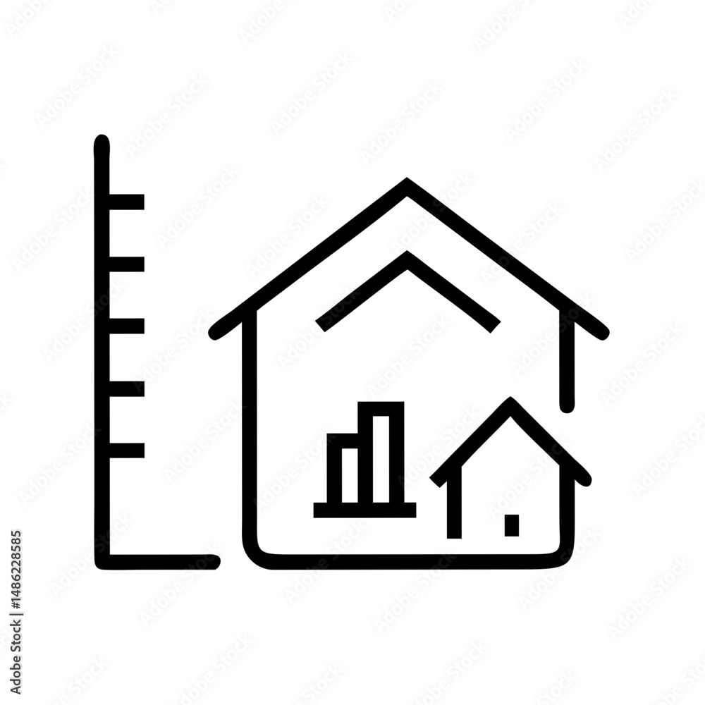 Poster house with floor number icon representing property levels and building structure