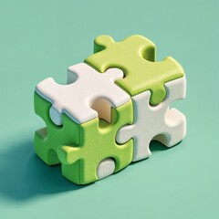 Fototapeta premium 3D puzzle blocks in green and white on turquoise background