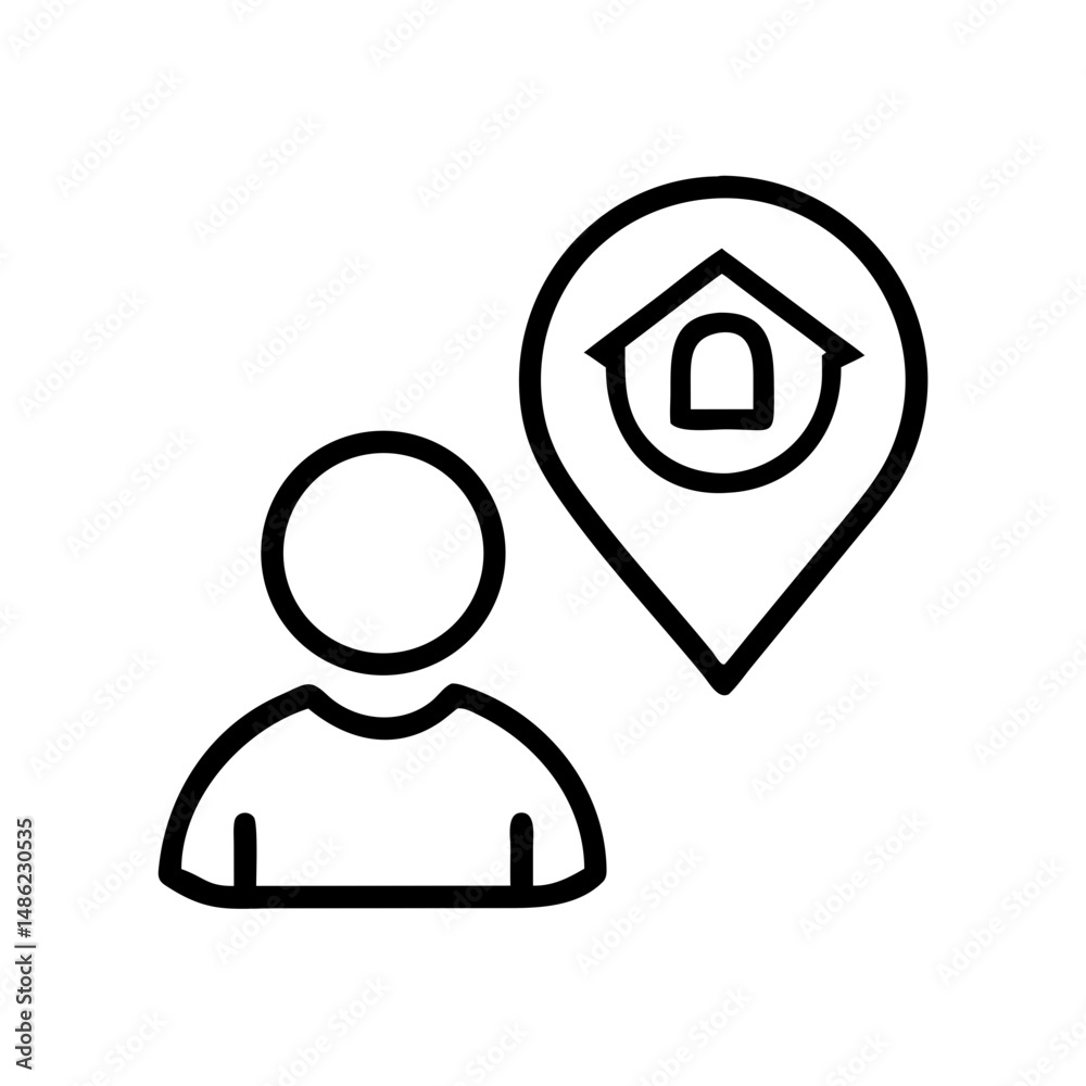 Poster person with location icon representing property ownership and residency