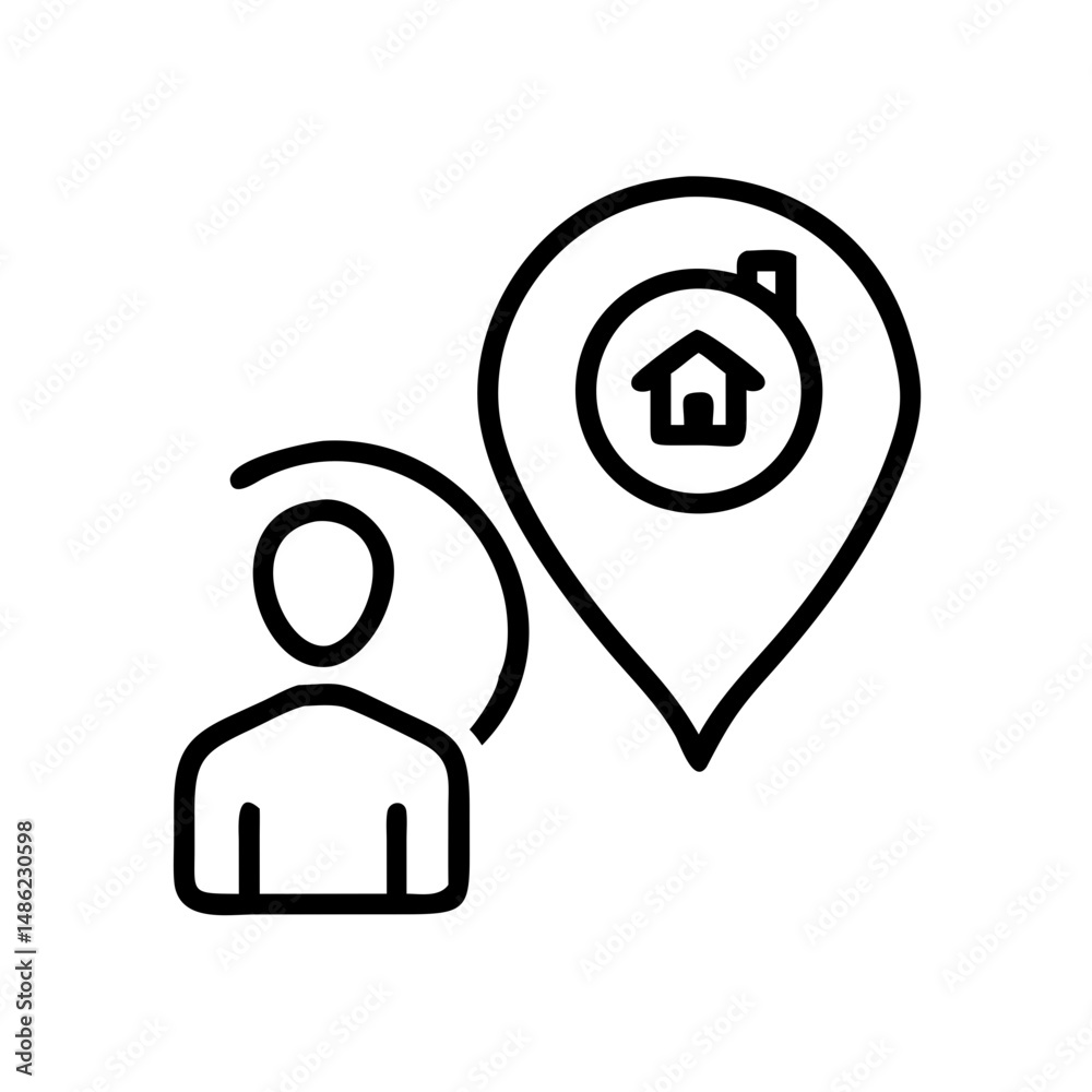Poster person with location icon representing property ownership and residency