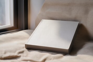 Fototapeta premium book-on-linen-texture-minimalist-still-life-photography-home-decor