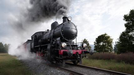 Naklejka premium Black steam engine train.