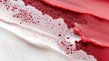 Close-up of a red and white surface with a smooth texture. the red color is on the top right corner of the image, while the white color is in the bottom left corner.