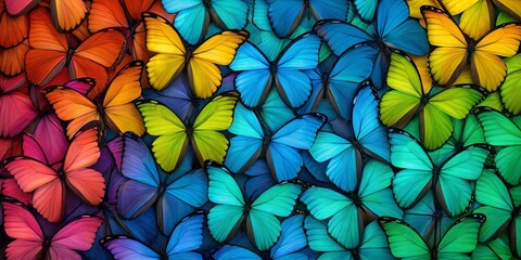 Vibrant Rainbow of Morpho Butterflies Close Up Background