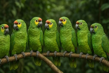 Vibrant Parrots Perched Together 