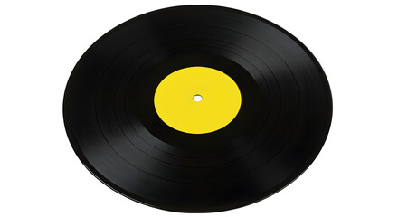 Vinyl Record with Yellow Label Isolated on Transparent Background