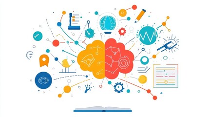 Obraz premium A creative mind map chart clipart, brainstorming process element, colorful connected nodes, flat design, isolated on white background.