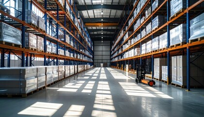 Obraz premium Modern Chemical Storage Warehouse with Pallet Racking and Shadows