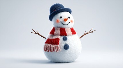 Fototapeta premium Cheerful Snowman Standing Alone on White Background