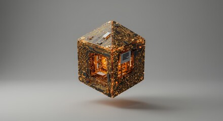 Golden geometric cube technology concept