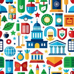 Educational and Civic Icons Seamless Pattern