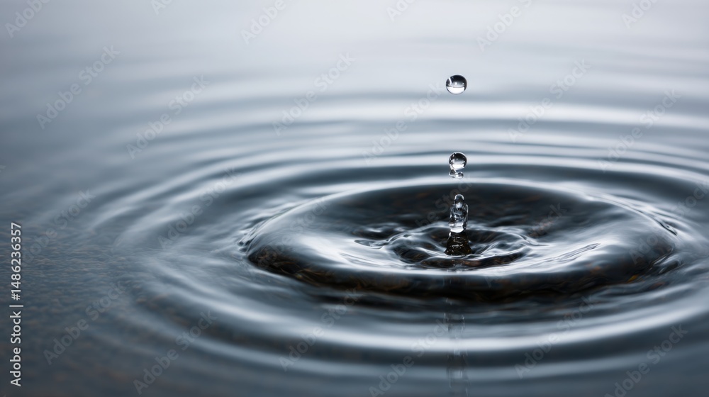 Fototapete droplets fall gracefully onto a still surface, generating beautiful circular ripples under soft natu