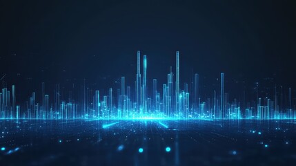 Fototapeta premium Digital stock market chart with step graph, rising bars representing investment growth, blue financial background, futuristic business analysis concept, economic trends visualization.