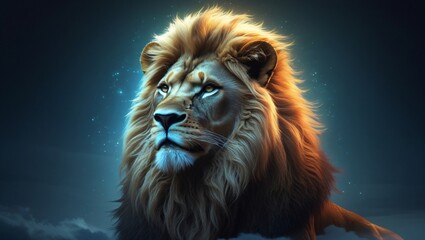 Naklejka premium Portrait of a lion color with looking in eyes