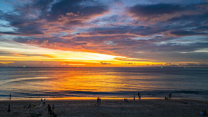 aerial view beautiful sky in sunset at horizon at Kata beach Phuket Thailand. .Scene of colorful red sky in sunset..Gradient color. Sky texture, abstract nature background.