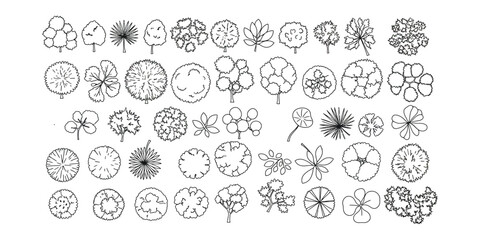 "Top View Tree and Plant Icons Set – Black and White Botanical Elements and Foliage Silhouettes" © Yermuk Studio 