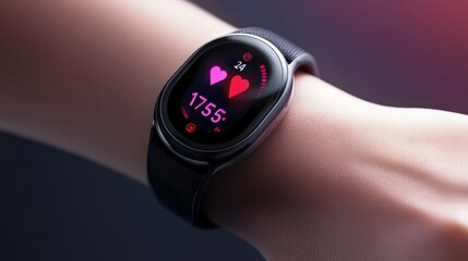 Close-up of a smart watch displaying steps, date, and heart rate monitor