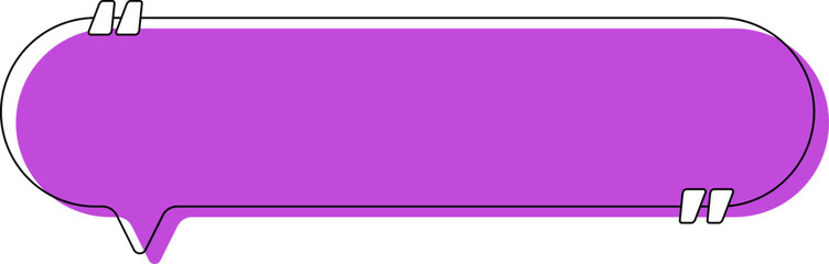 Horizontal rounded balloon with bold black offset line and colorful interior, containing two central quotation marks.