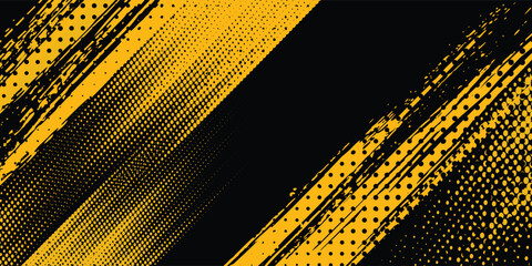 Dots pop art comics sport style vector illustration. Dots halftone yellow and black color pattern gradient grunge texture dots sport