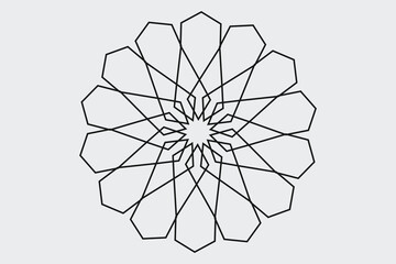 Minimal Geometric Mandala with Symmetrical Polygon Star Pattern on White Background