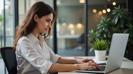 Fototapeta premium woman working on laptop