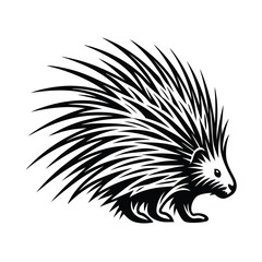Simple Monochrome Porcupine Walking Profile, Quills Texture, Forest Creature, Isolated