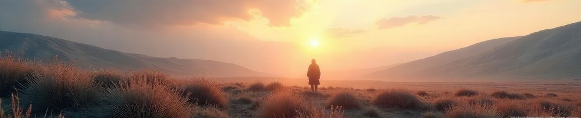 Fototapeta premium A tranquil, empty landscape bathed in soft light; a sense of profound peace and solitude pervades the scene The absence of human presence amplifies the feeling of serene isolation , sunlight, nature
