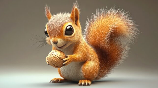 Cute digital squirrel holding a nut