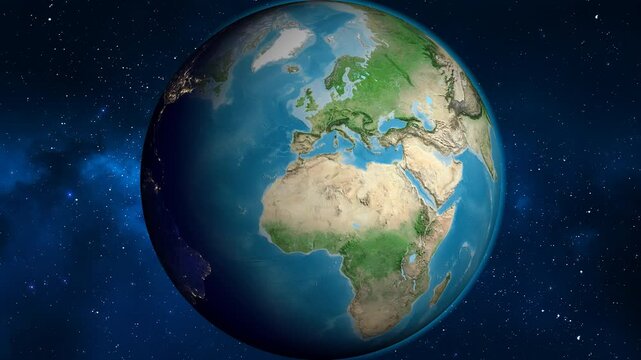 Algeria on the globe. Outline. Satellite map. No labels