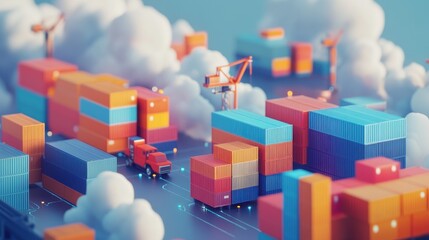 Naklejka premium Logistics network flat design side view global supply chain theme 3D render Complementary Color Scheme.