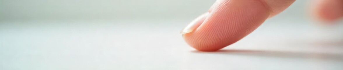 Fototapeta premium Close-up of a fingertip gently touching a smooth, pristine white surface The texture and subtle light play across the surface create a sense of calm and purity , undisturbed, serene, unmarked