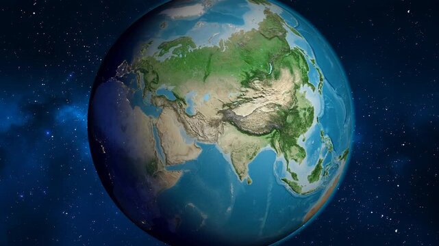Afghanistan on the globe. Outline. Satellite map. No labels