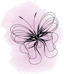 Abstract Butterfly Line Art on Watercolor Background