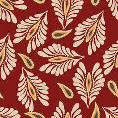 Trendy floral seamless pattern. Simple red and beige daisy. Spring flower template for packaging, postcards, textile printing, wallpaper. Hand drawn illustration isolated on white background