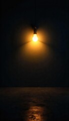 A single, bright light bulb illuminates a dark room, casting a soft glow on the surrounding space This image evokes feelings of hope, clarity, and a simple solution , minimalist, bright, innovation