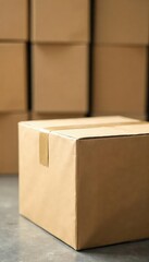 A sturdy cardboard box securely taped shut, ready for shipment Perfect for e-commerce, logistics, and delivery concepts Shows packaging security and reliable shipping preparation , taped, protective